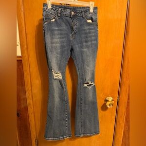 SHEIN Blue Flare Distressed Jeans